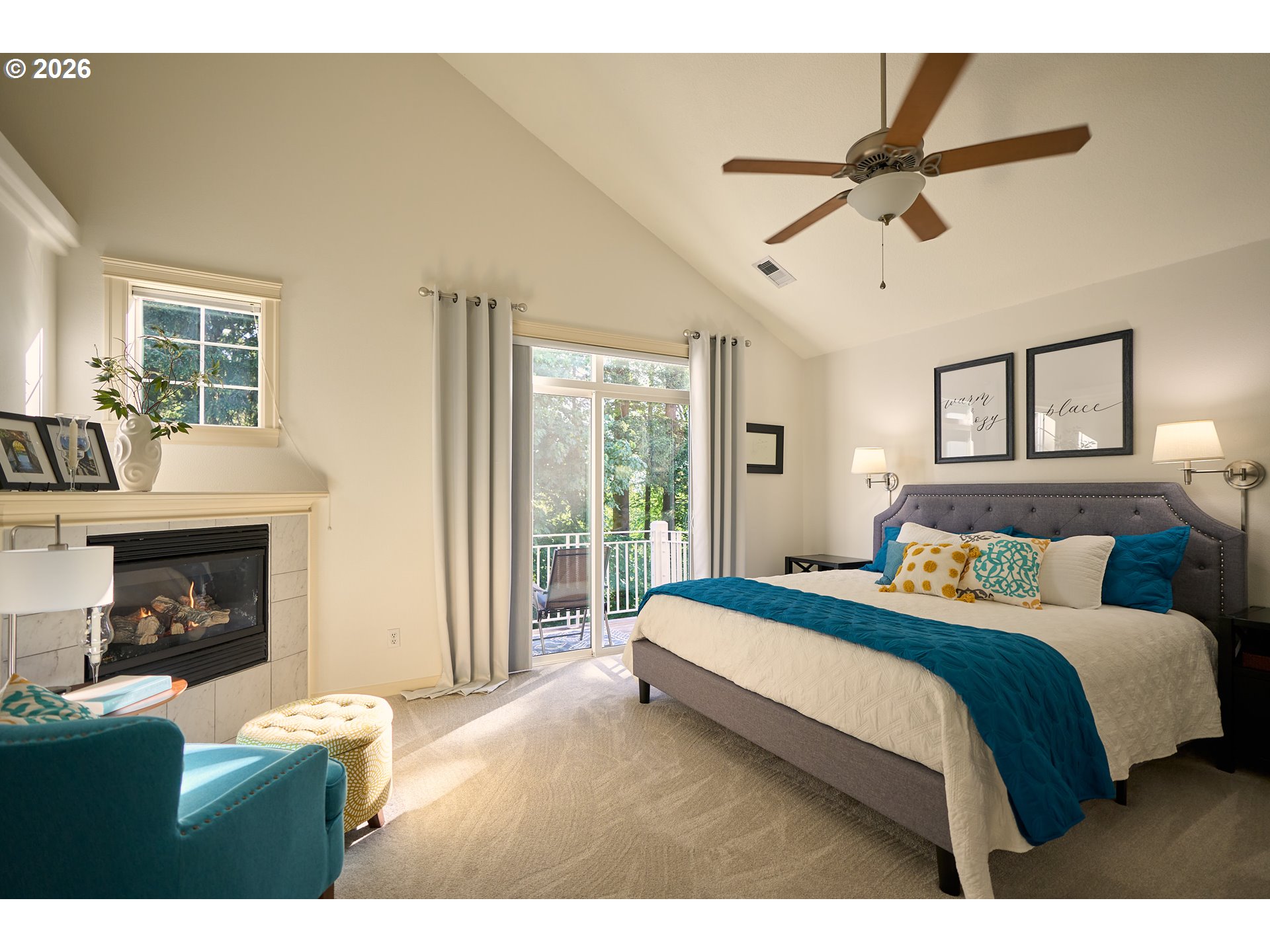 2120 Northwest Fargo Loop Camas, WA 98607 - Photo 30 of 42 a bedroom with a bed and a fireplace