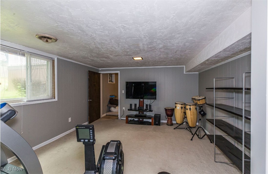 2095 Wyndham Road Akron, OH 44313 - Photo 39 of 40 Exercise room featuring a textured ceiling and carpet