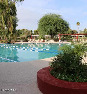 a view of a lake with a building in the background