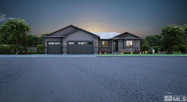 a view of house with a yard and large trees