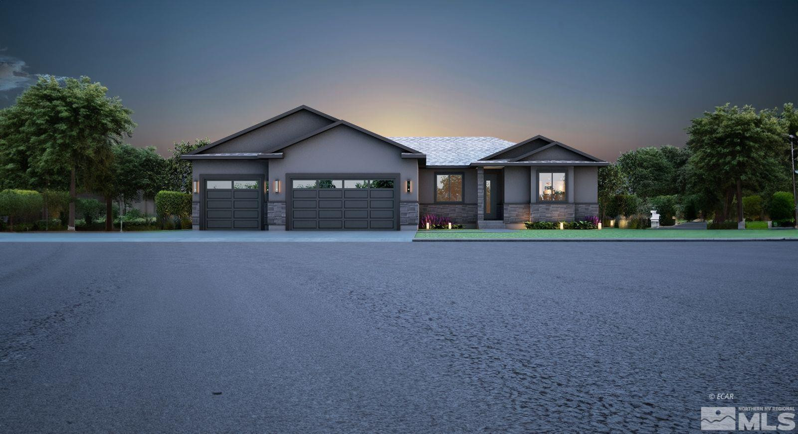 a view of house with a yard and large trees