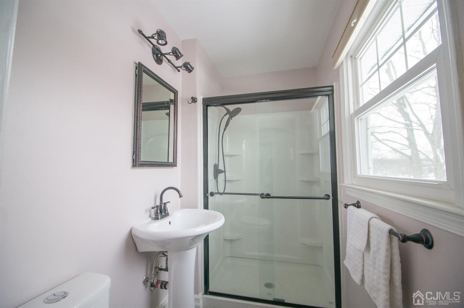 9 Library Place Edison, NJ 08820 - Photo 39 of 44 a bathroom with a sink a mirror and a shower