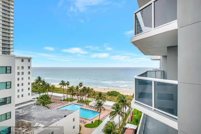 a view of a balcony with city view