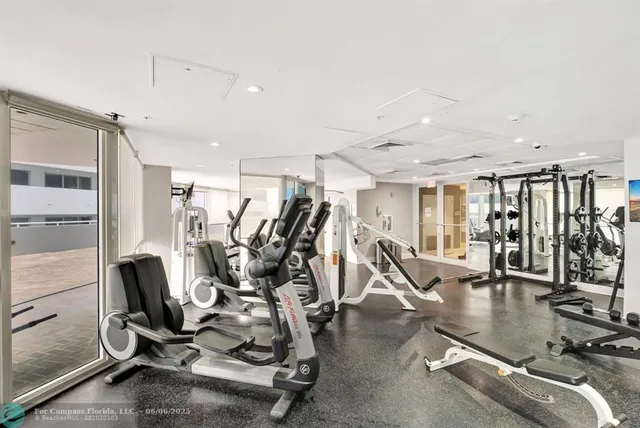 a view of a room with gym equipment