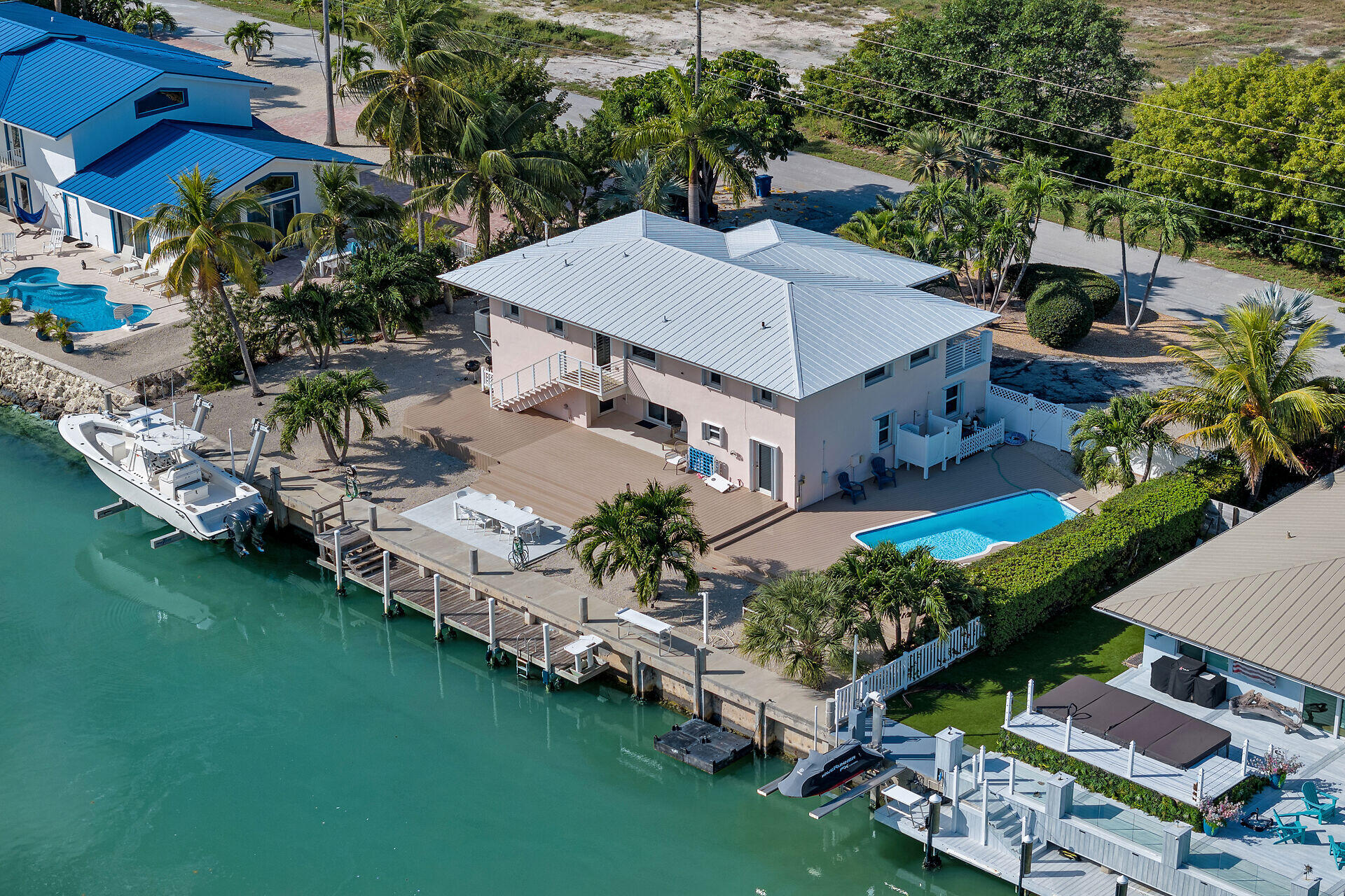 an aerial view of a house with a garden