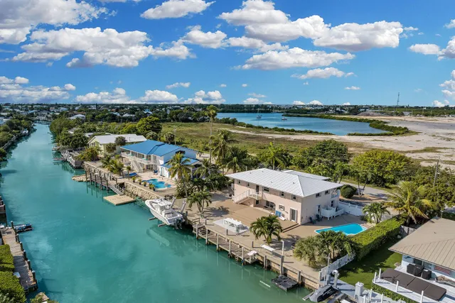 an aerial view of a house with a lake view