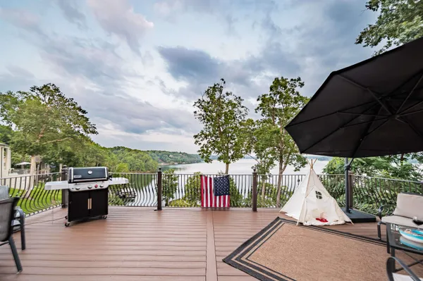 an outdoor space with seating