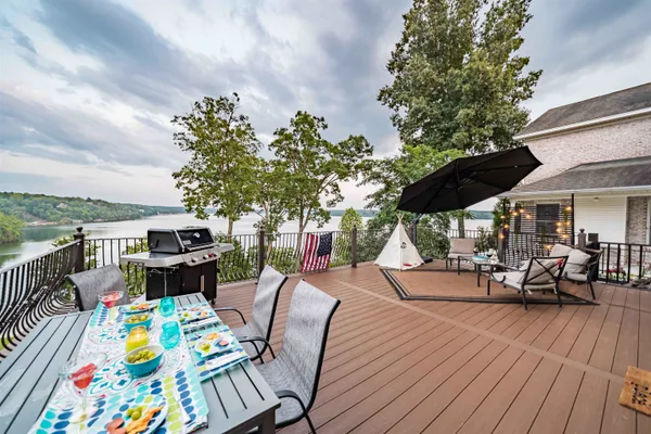 an outdoor space with furniture