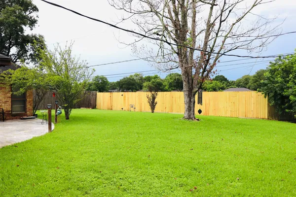 a view of backyard with large trees