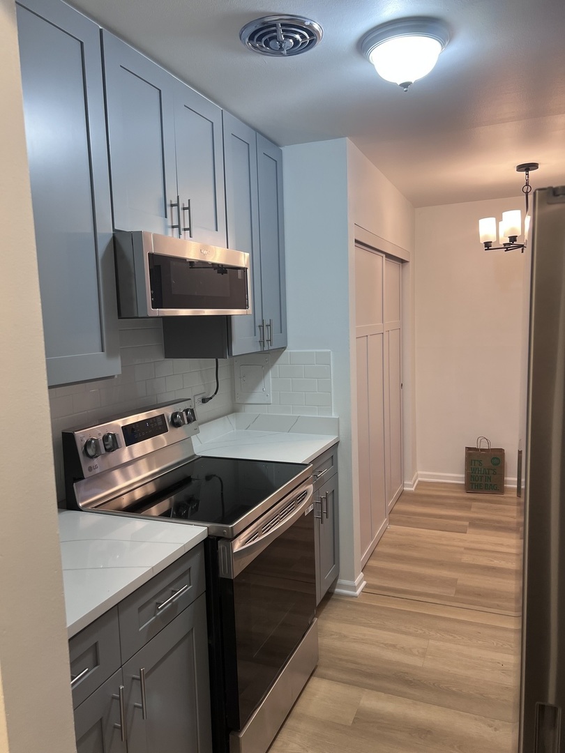 7120 North Sheridan Road, Unit 216 Chicago, IL 60626 - Photo 12 of 21 a kitchen with a cabinets and steel appliances
