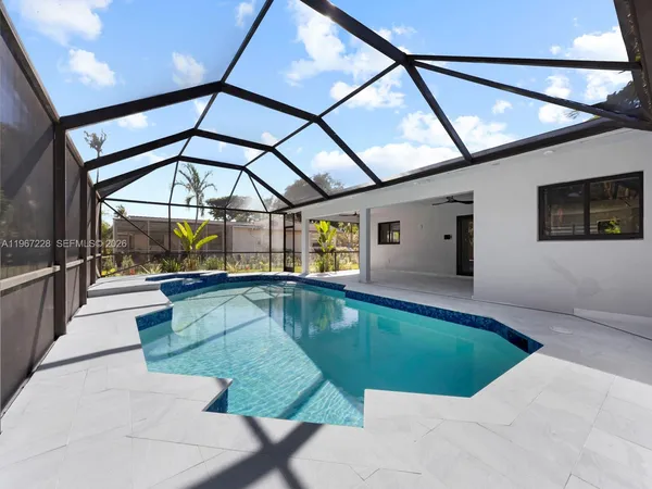 a swimming pool with a yard