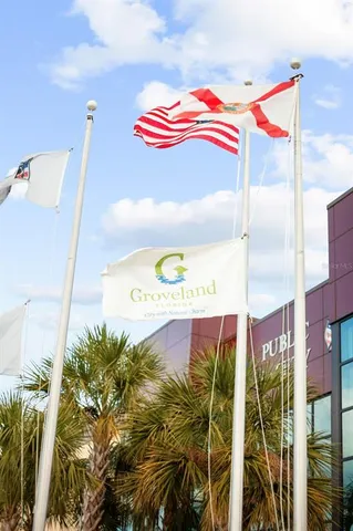 an aerial view of a house with a lake view