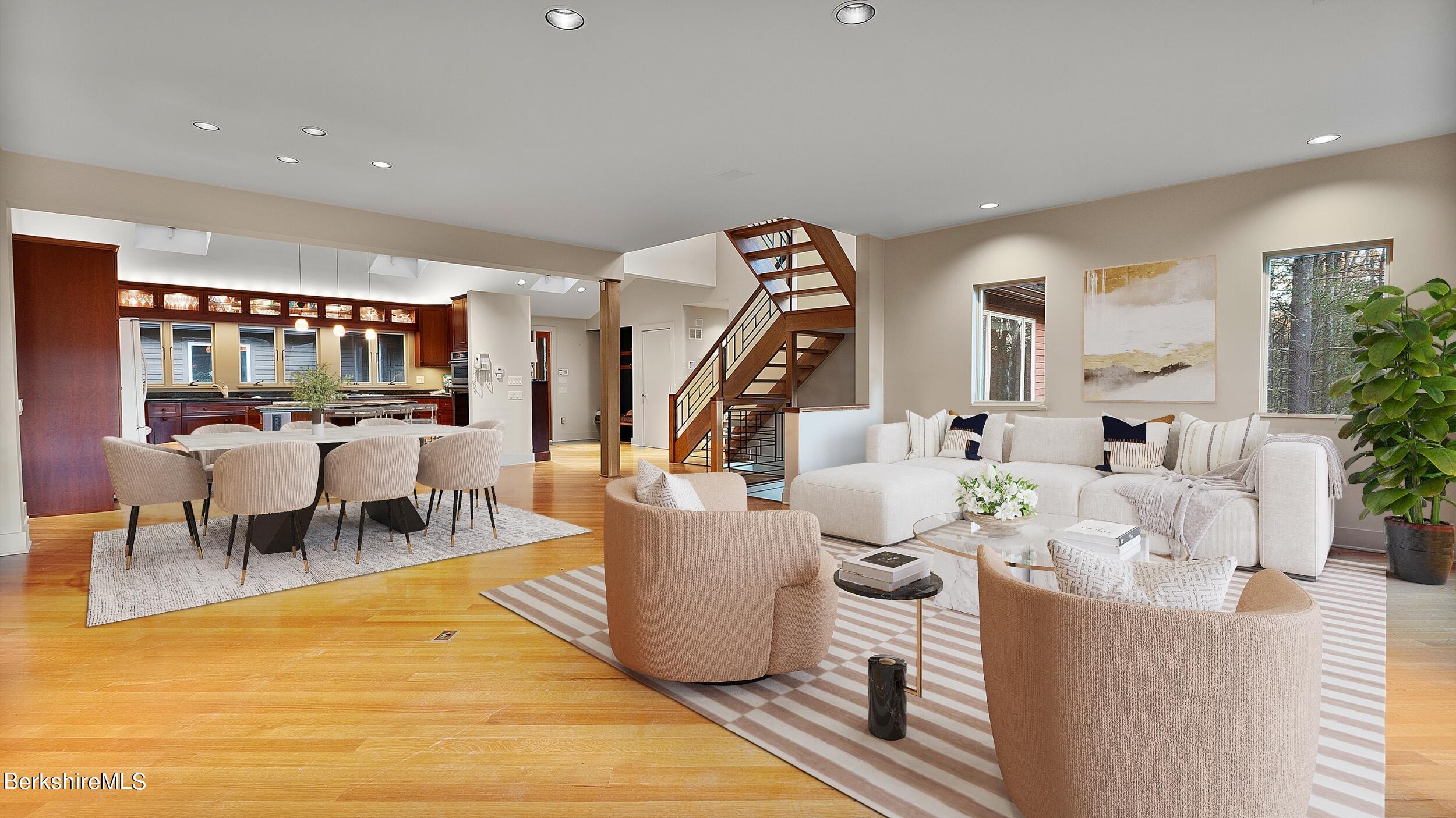 297 E Road Alford, MA 01266 - Photo 28 of 45 a living room with furniture and a dining table with kitchen view