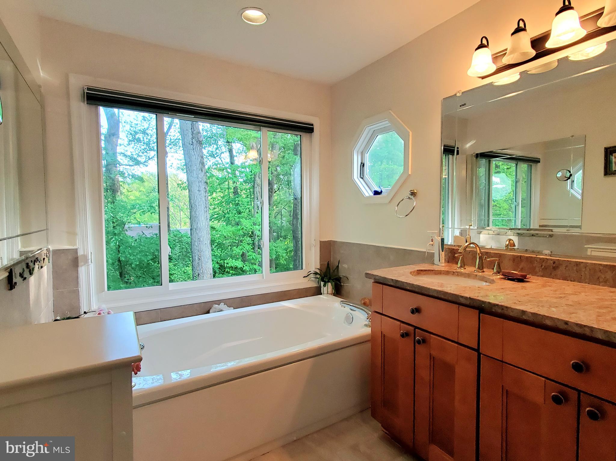 1516 Winding Waye Lane Silver Spring, MD 20902 - Photo 31 of 55 a bathroom with a granite countertop sink and a large mirror