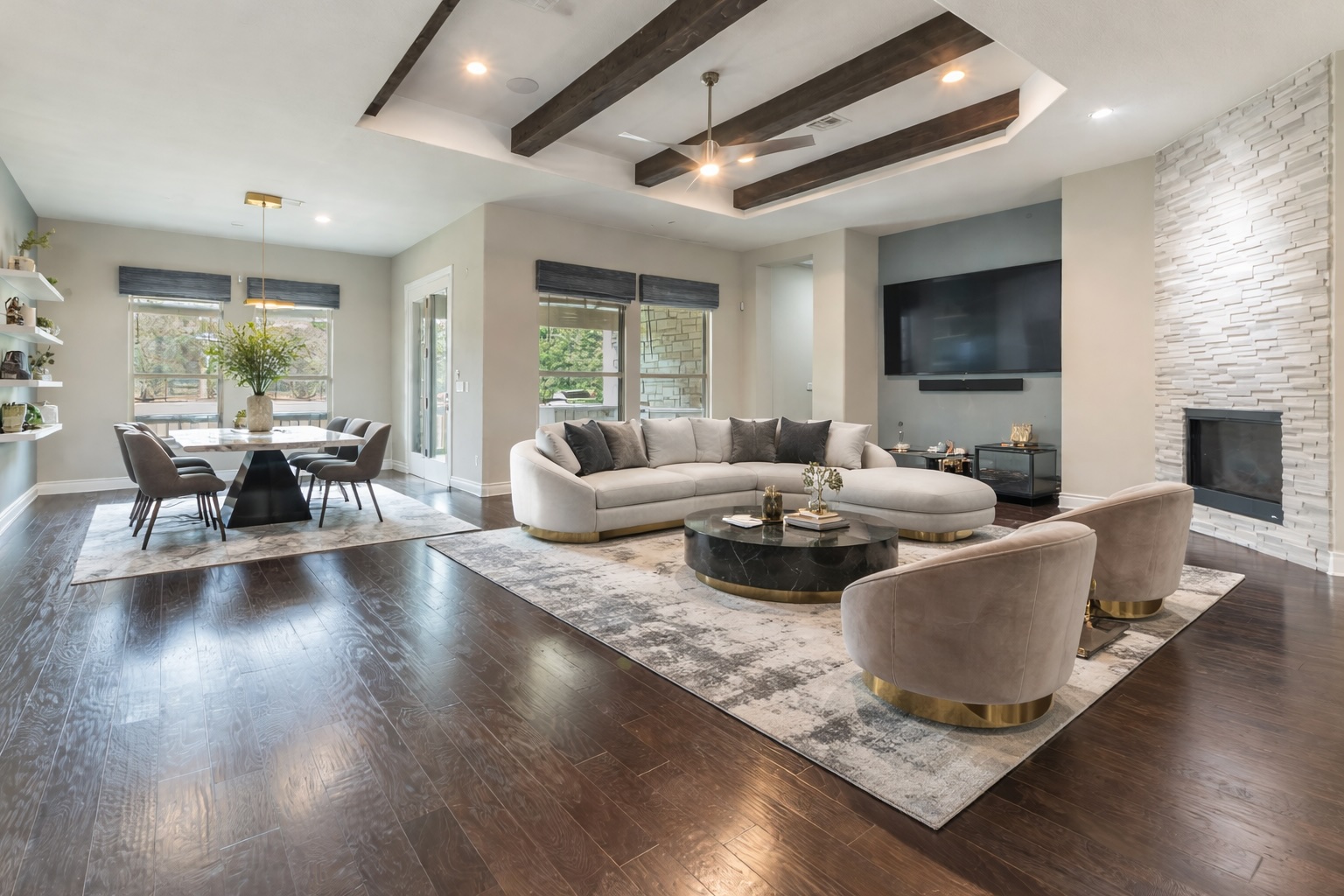 205 Standing Oak Drive Georgetown, TX 78633 - Photo 3 of 31 a living room with furniture wooden floor and a flat screen tv