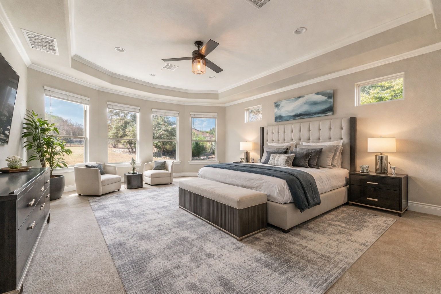 205 Standing Oak Drive Georgetown, TX 78633 - Photo 10 of 31 a spacious bedroom with a bed and a chandelier