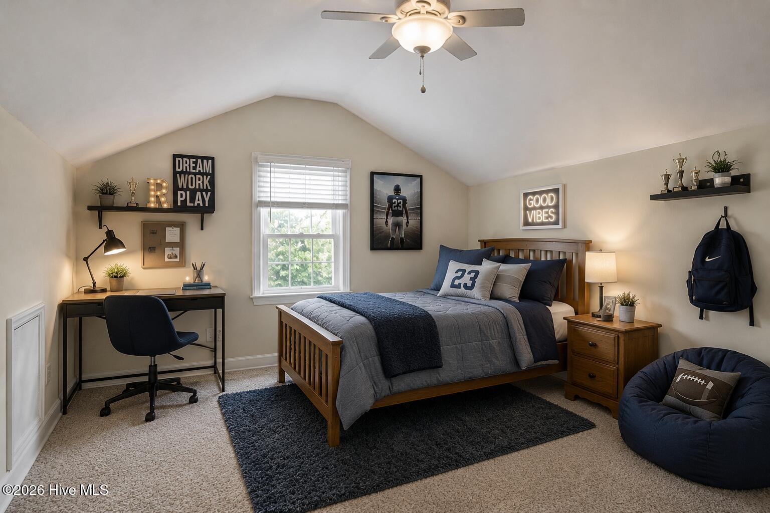 477 Harkers Island Road Beaufort, NC 28516 - Photo 25 of 38 Virtually staged upstairs bedroom with adjoining half bath, ideal for a teen suite or private guest retreat.