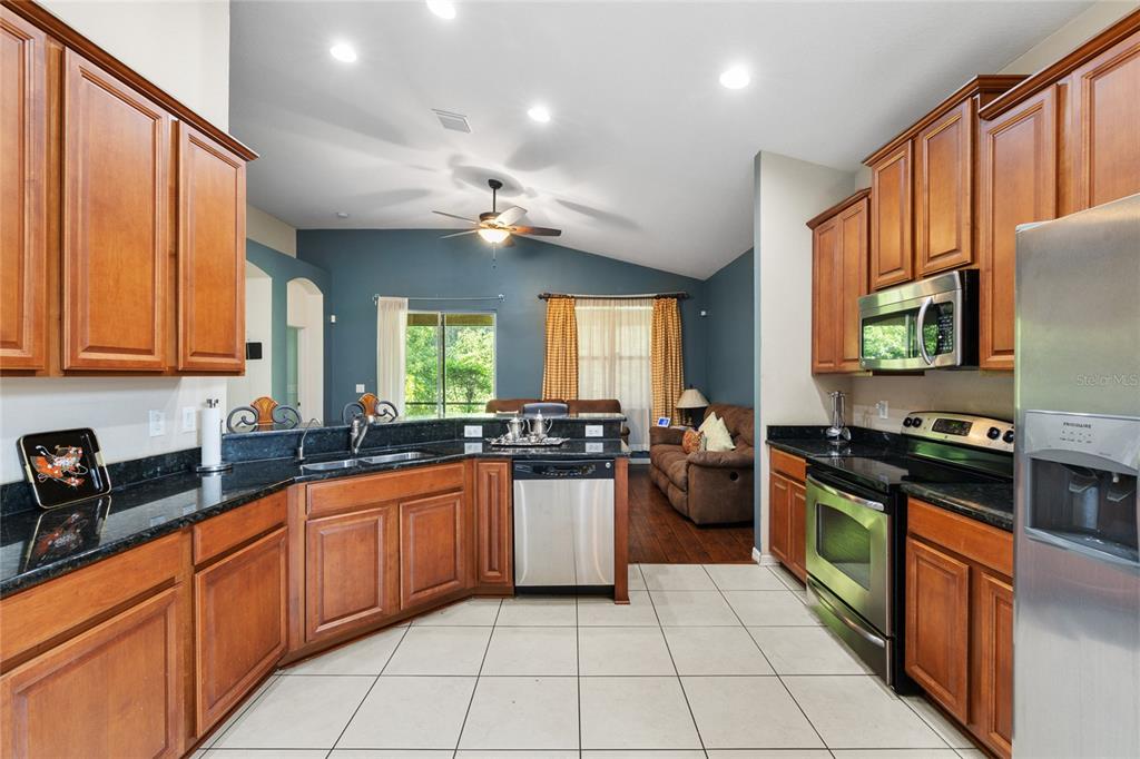 10925 Rockledge View Drive Riverview, FL 33579 - Photo 11 of 49 a kitchen with stainless steel appliances granite countertop stove top oven a sink dishwasher and a refrigerator