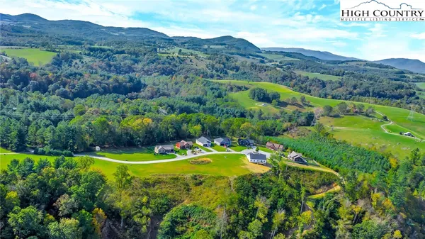 a view of a lush green hillside and houses with a yard