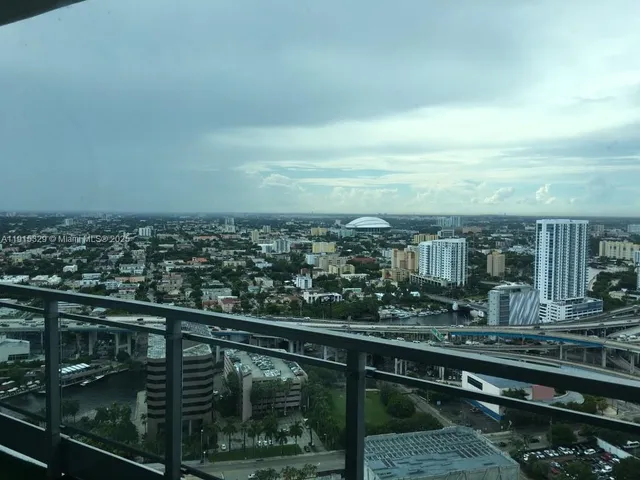a view of a city from a balcony