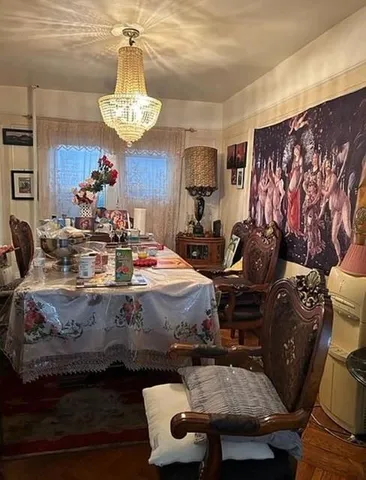 a bed room with bed and a table