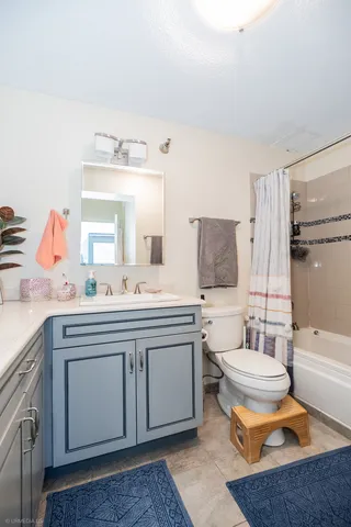 a bathroom with a sink toilet a mirror and bathtub