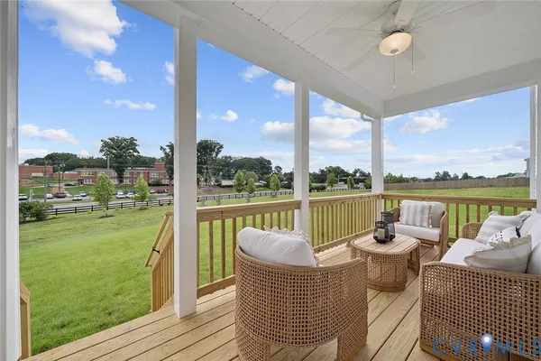a balcony with furniture