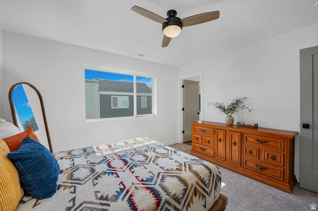 493 East Alice Way Layton, UT 84041 - Photo 14 of 31 Bedroom featuring light colored carpet and ceiling fan