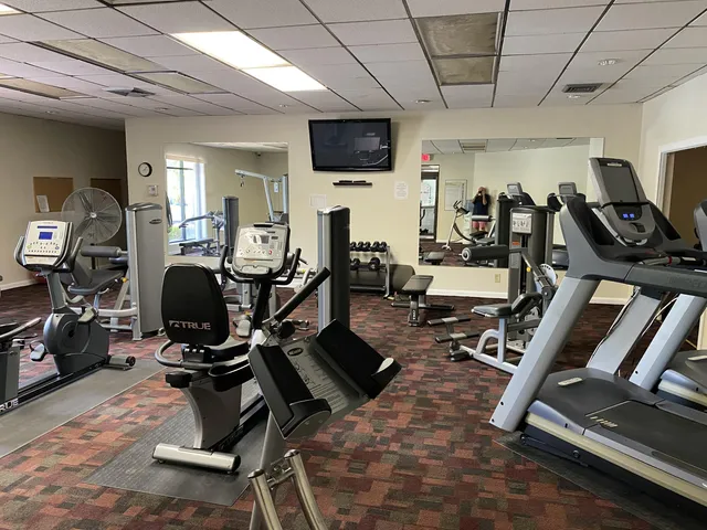 a view of a room with gym equipment