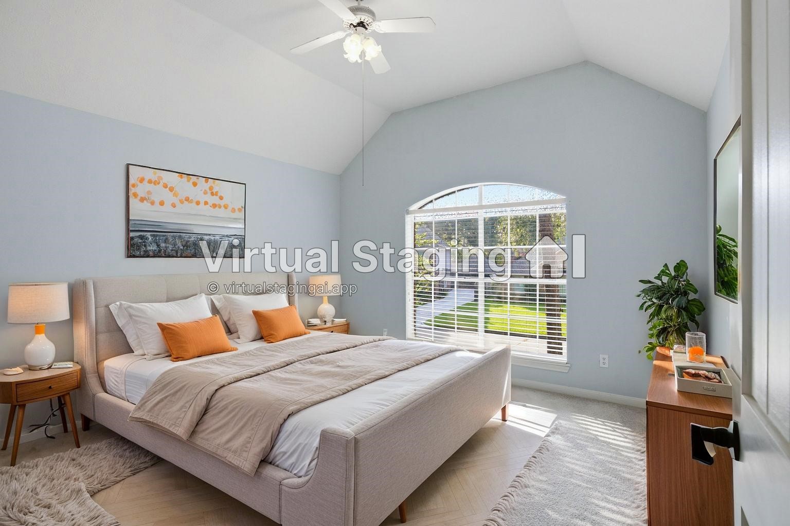 323 Magic Oaks Court Spring, TX 77388 - Photo 39 of 49 This is the second upstairs bedroom, presented here with virtual staging. The large window with curved brow overlooks the front yard.