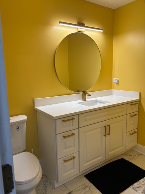 9132 South Pulaski Road, Unit 2E Oak Lawn, IL 60453 - Photo 16 of 22 a bathroom with a sink mirror vanity and toilet