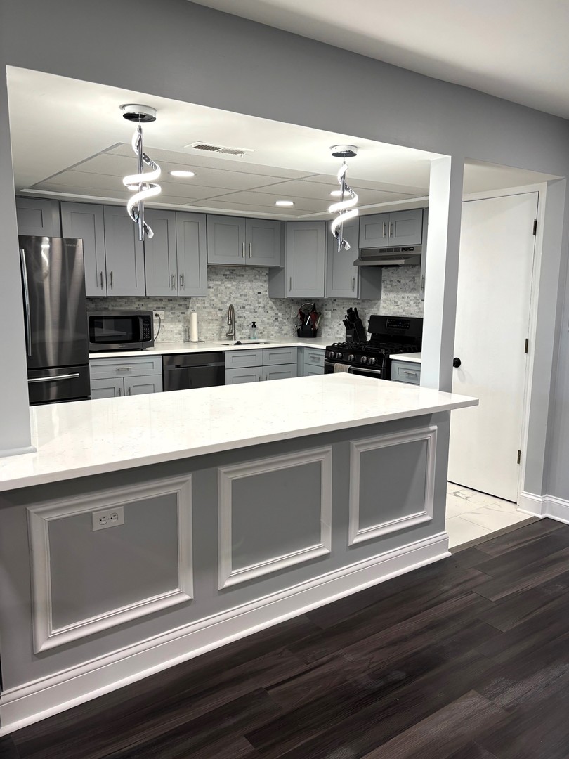 9132 South Pulaski Road, Unit 2E Oak Lawn, IL 60453 - Photo 5 of 22 a kitchen with a stove and a microwave