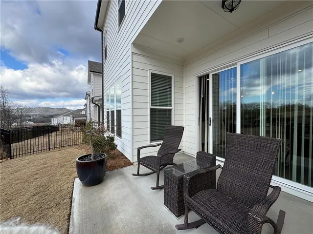 a building outdoor space with patio furniture