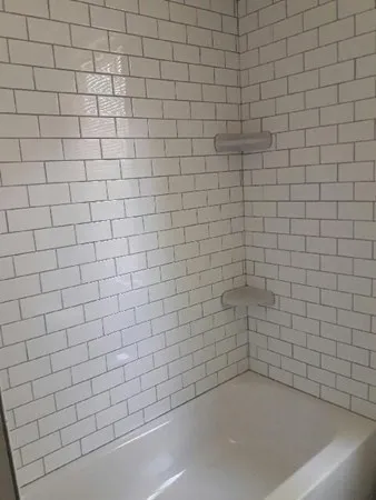 a bathroom with a bathtub