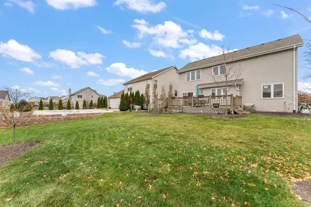 a view of a park with large trees