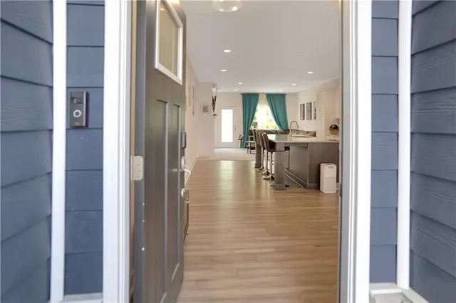 a view of a dining hall with living room space