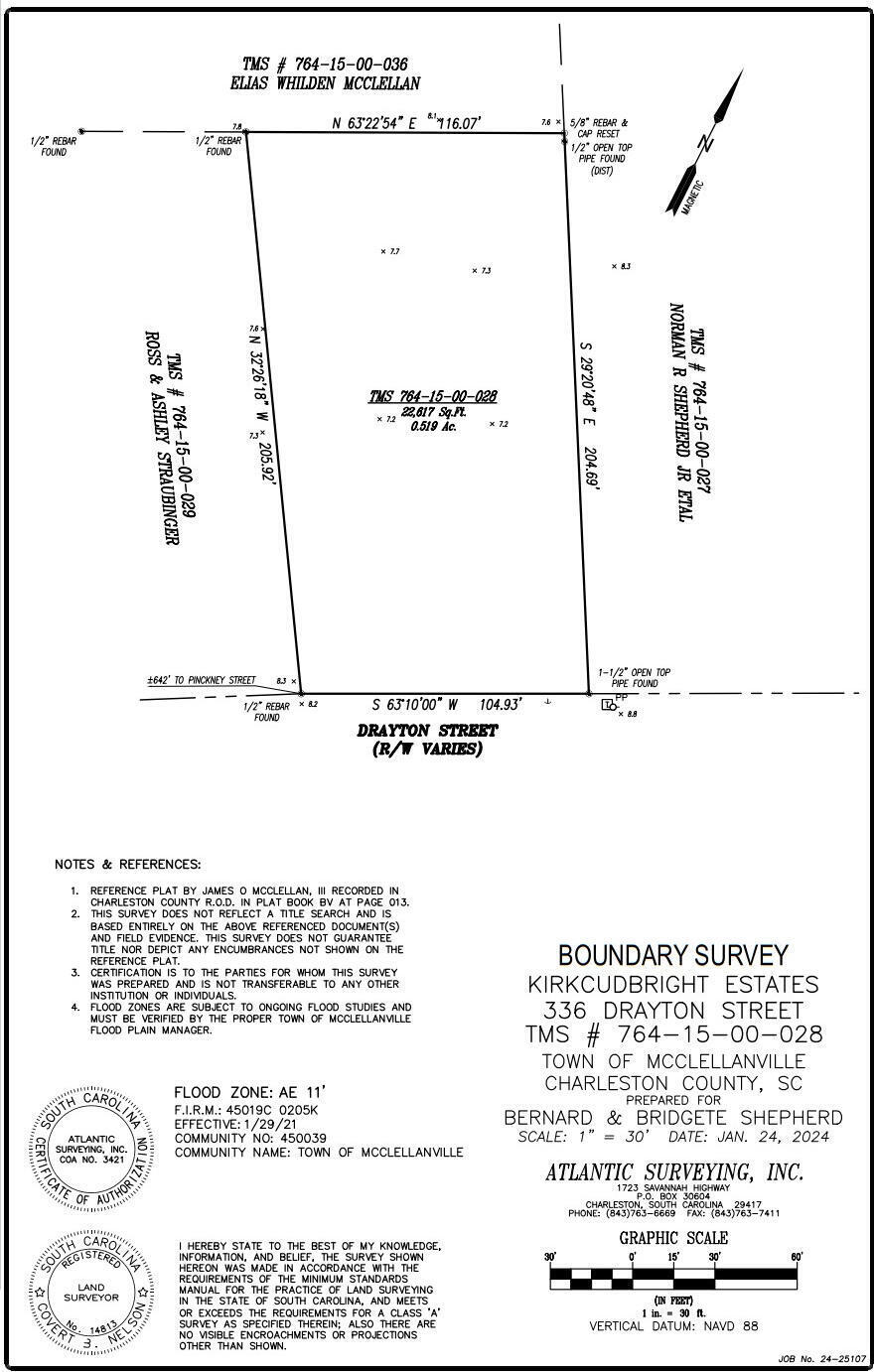 336 Drayton Street McClellanville, SC 29458 - Photo 14 of 19 Boundary survey for 336 Drayton
