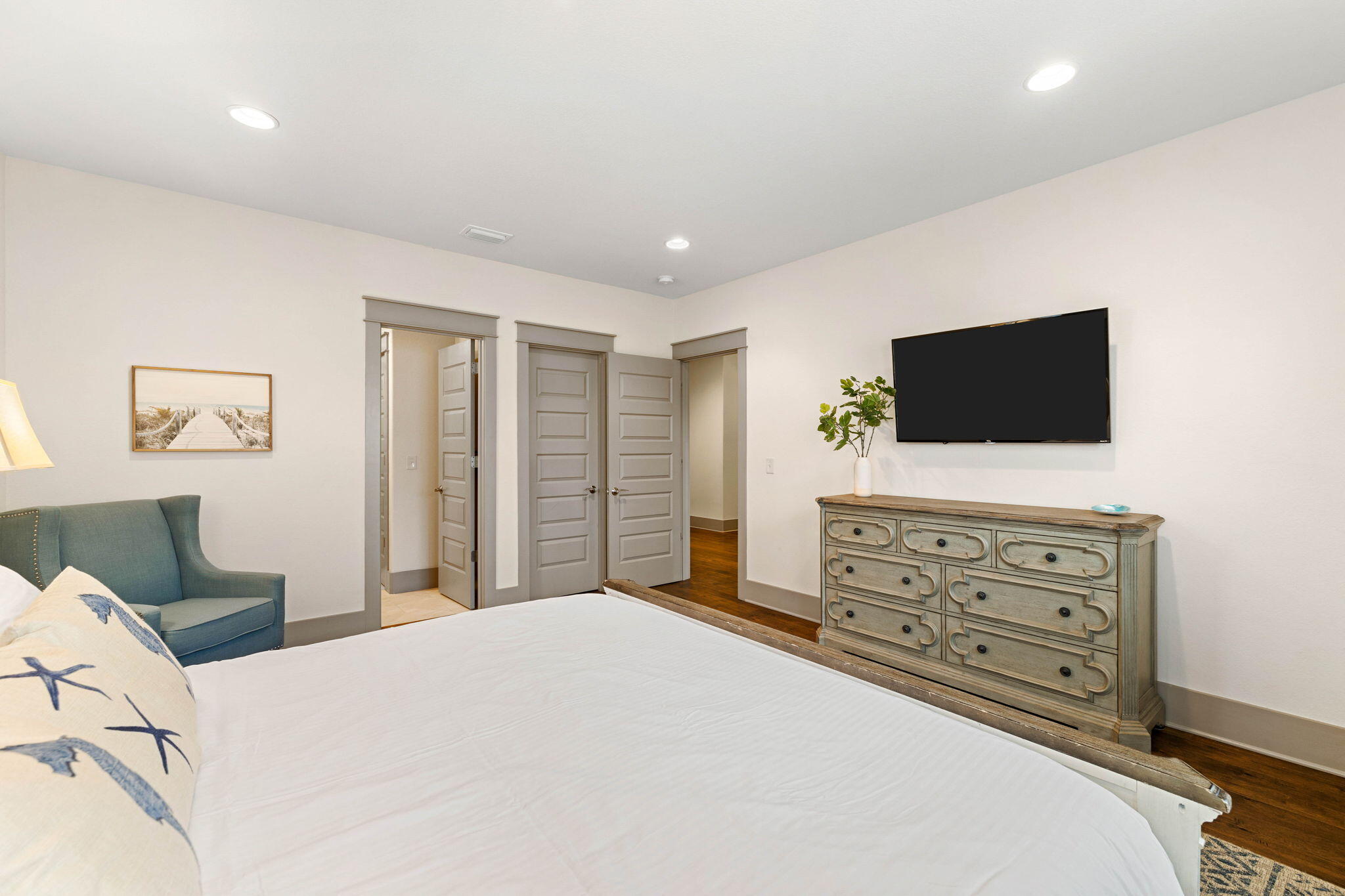 267 Gulfview Circle Santa Rosa Beach, FL 32459 - Photo 31 of 46 a bedroom with a bed and a flat screen tv