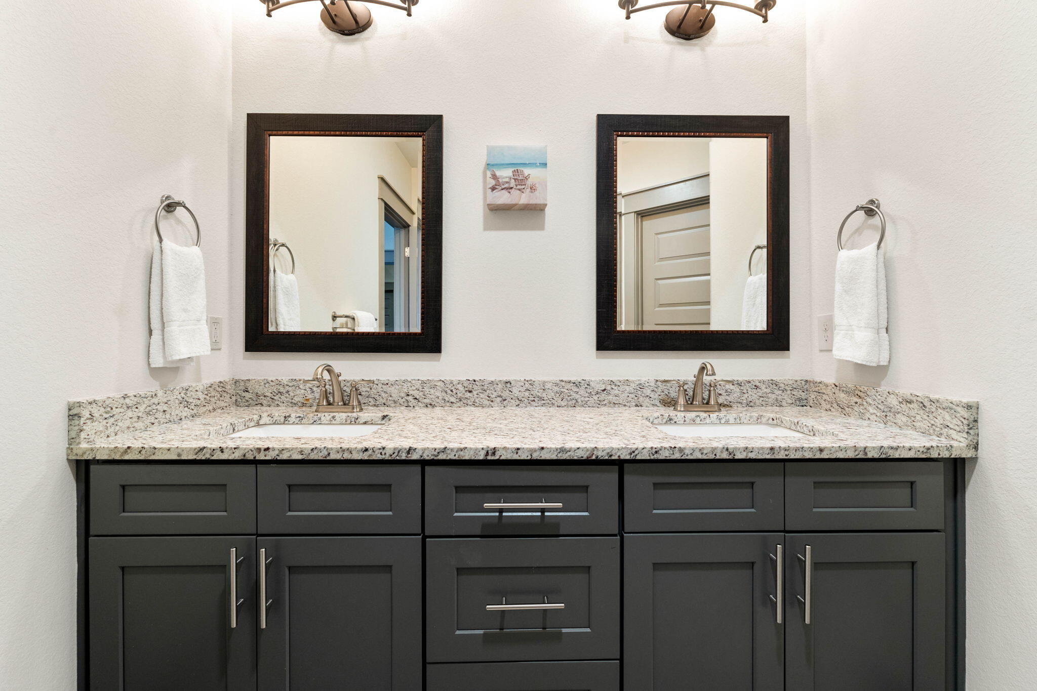 267 Gulfview Circle Santa Rosa Beach, FL 32459 - Photo 33 of 46 a bathroom with a granite countertop sink vanity and mirror