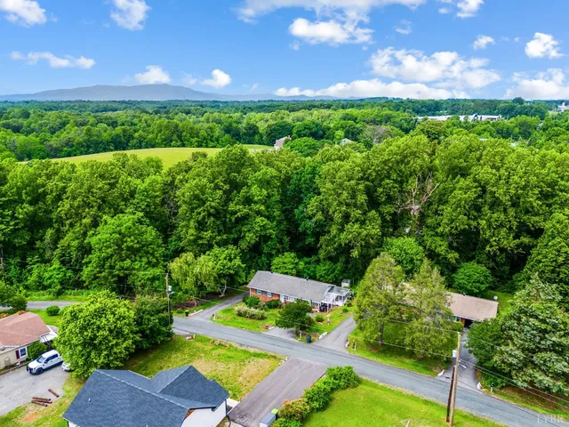 a view of a green yard with lots of trees