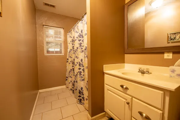 a bathroom with a sink and a shower