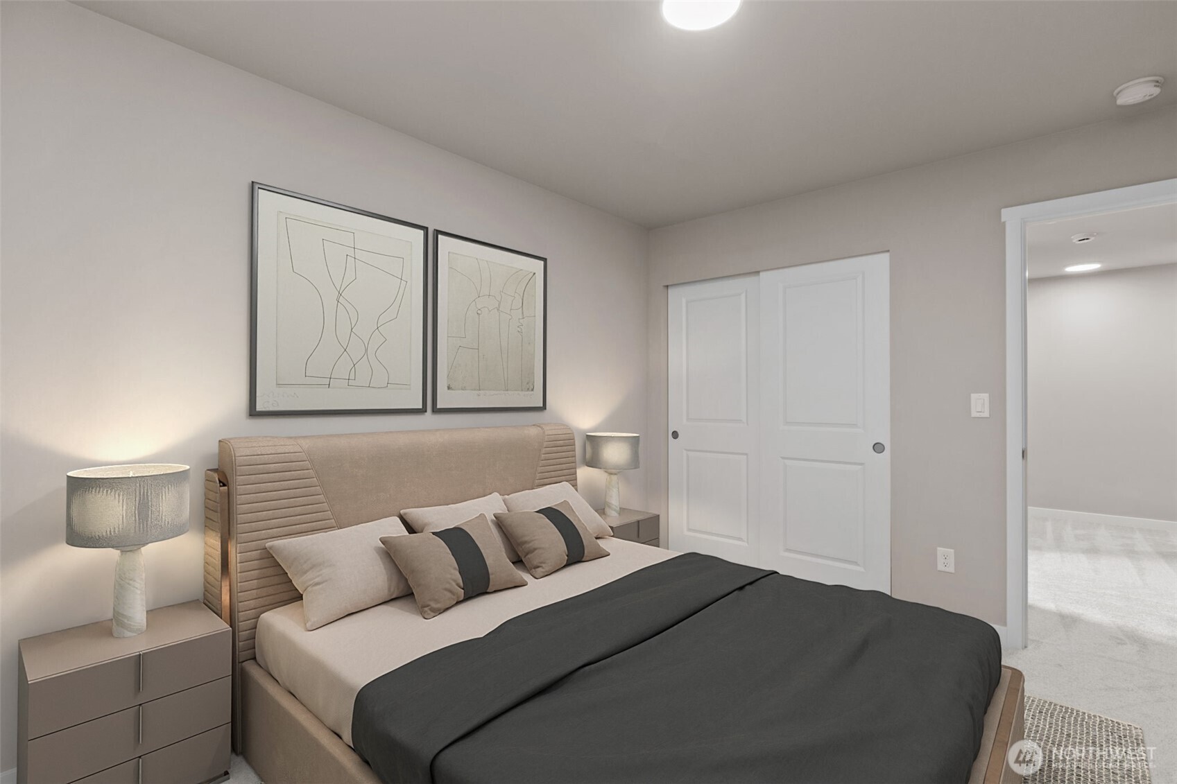 118 169th Place Southwest, Unit B Bothell, WA 98012 - Photo 11 of 18 a bedroom with a bed and a night stand