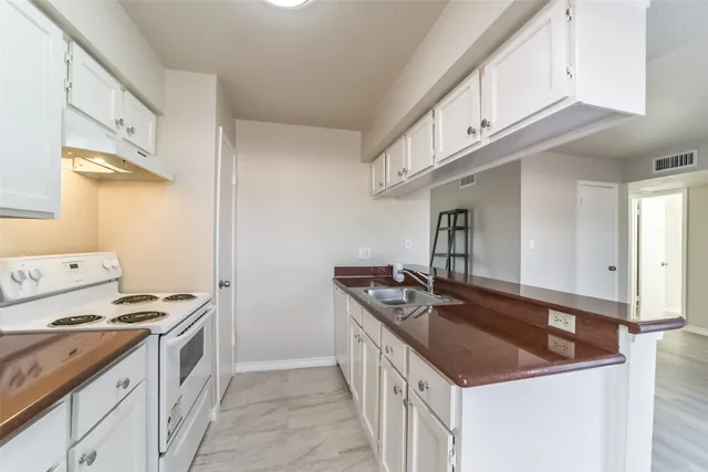 a kitchen that has a sink and a stove