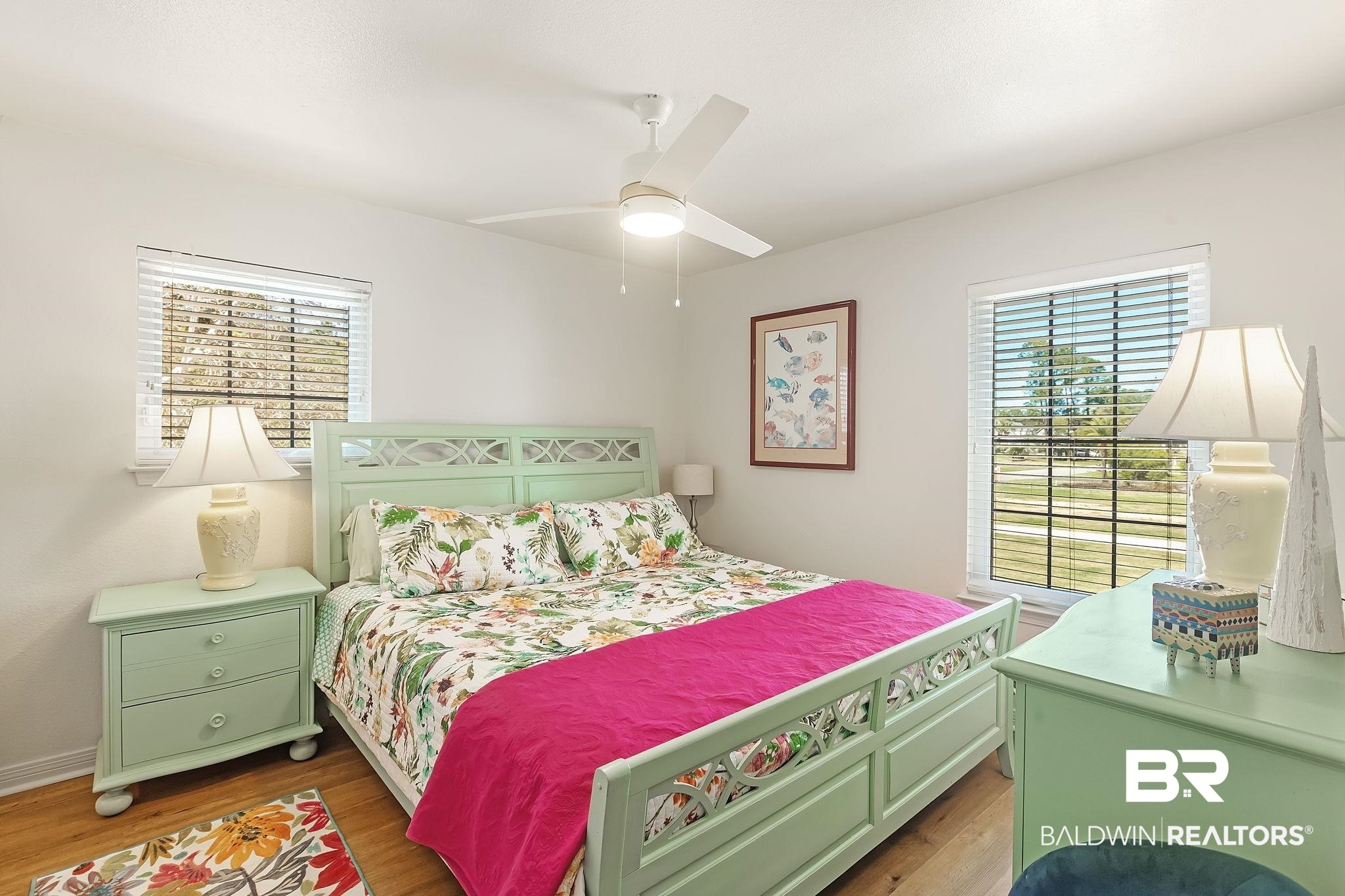 6434 County Road 95 Elberta, AL 36530 - Photo 45 of 99 Bedroom with light wood-style flooring, multiple windows, and a ceiling fan