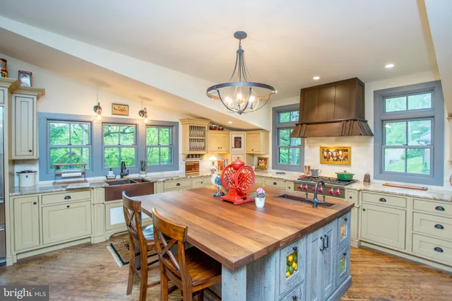 a bedroom with a bed and a table