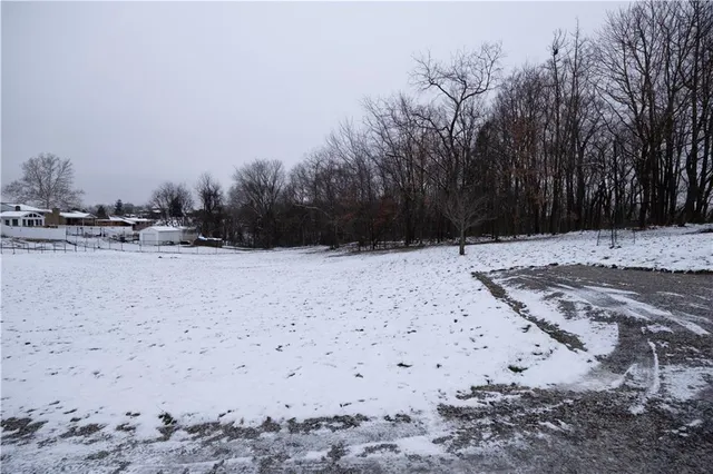 a view of a dry yard covered in snow