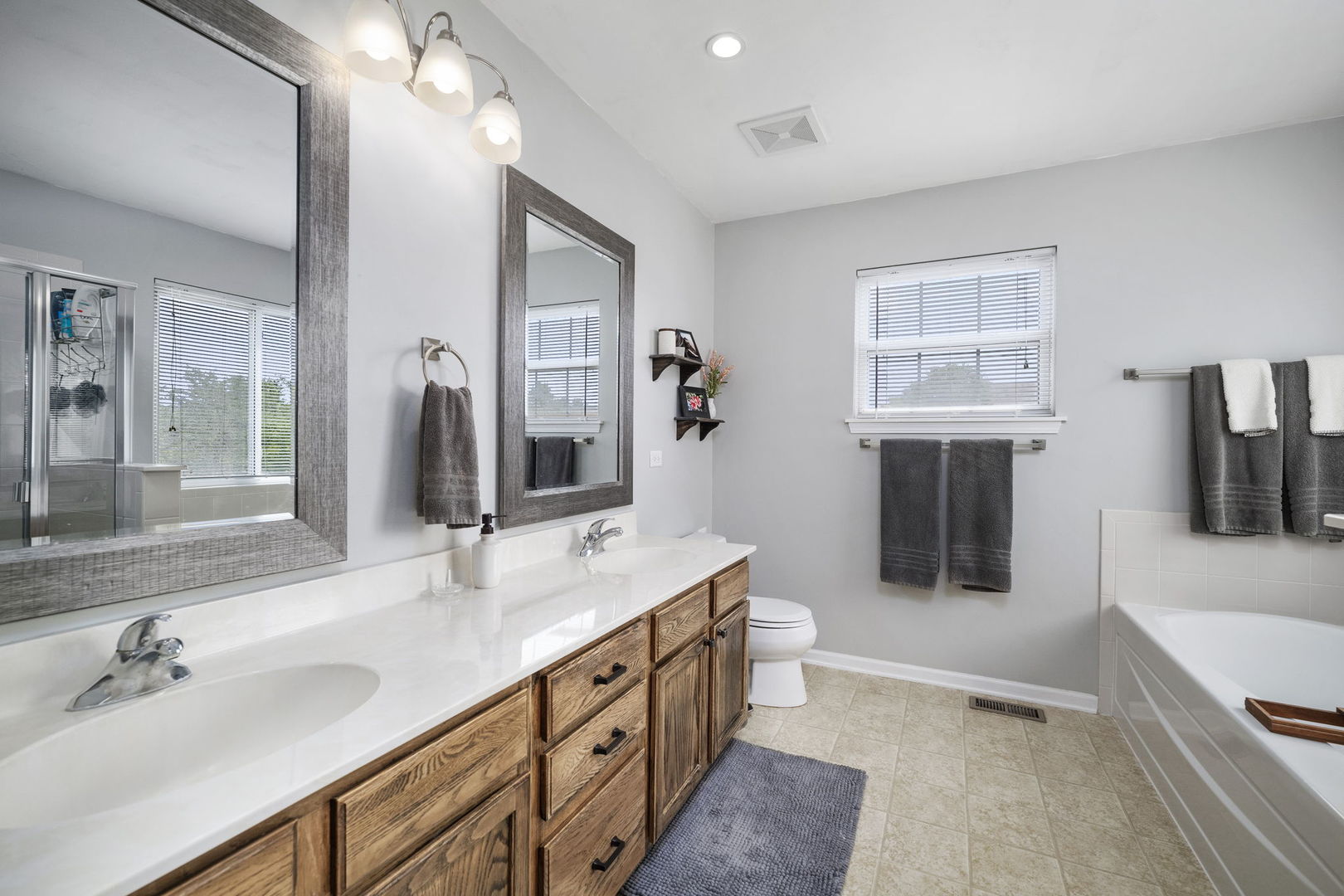 3815 Cherry Tree Lane Joliet, IL 60435 - Photo 22 of 37 a bathroom with double vanity sink a mirror a vanity and a bathtub