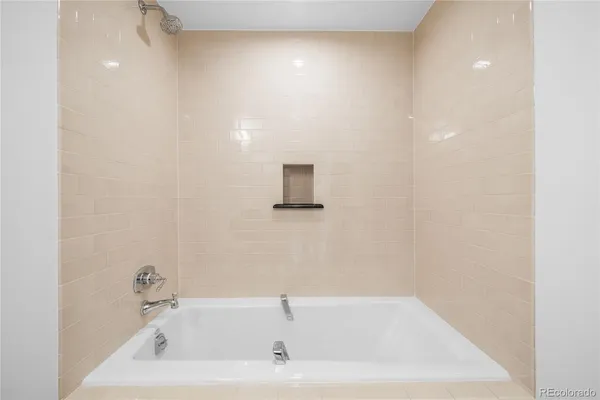 a bathroom with a bathtub