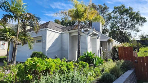 a plant that is in front of house with wooden fence