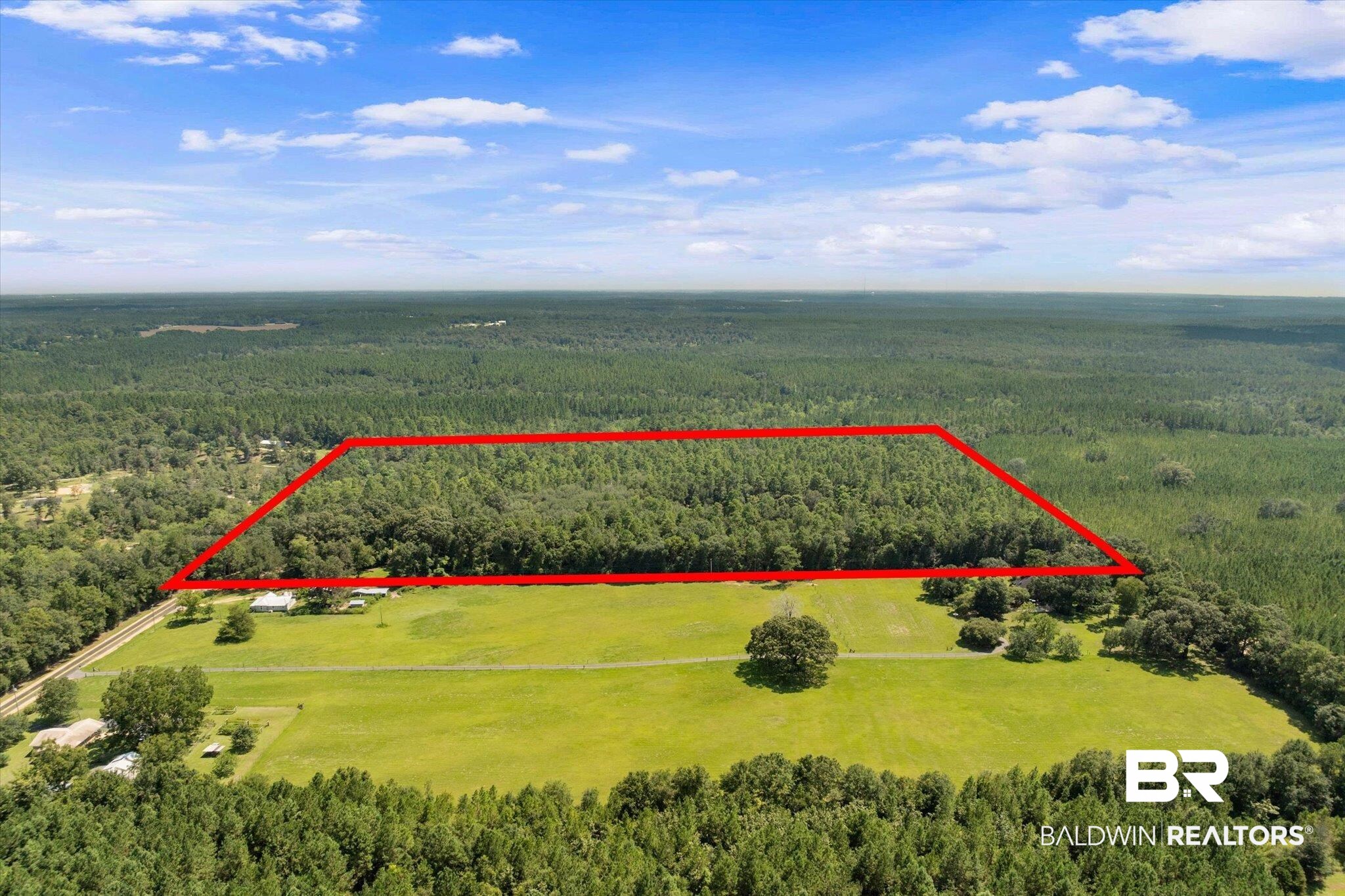 36001 Sibley Road Stapleton, AL 36578 - Photo 4 of 64 Ariel Viw of 18 acres with view of access road.